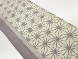 手織り紬麻の葉模様織出し全通袋帯